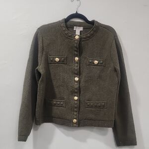 H&M Khaki Knit Blazer with Gold Buttons